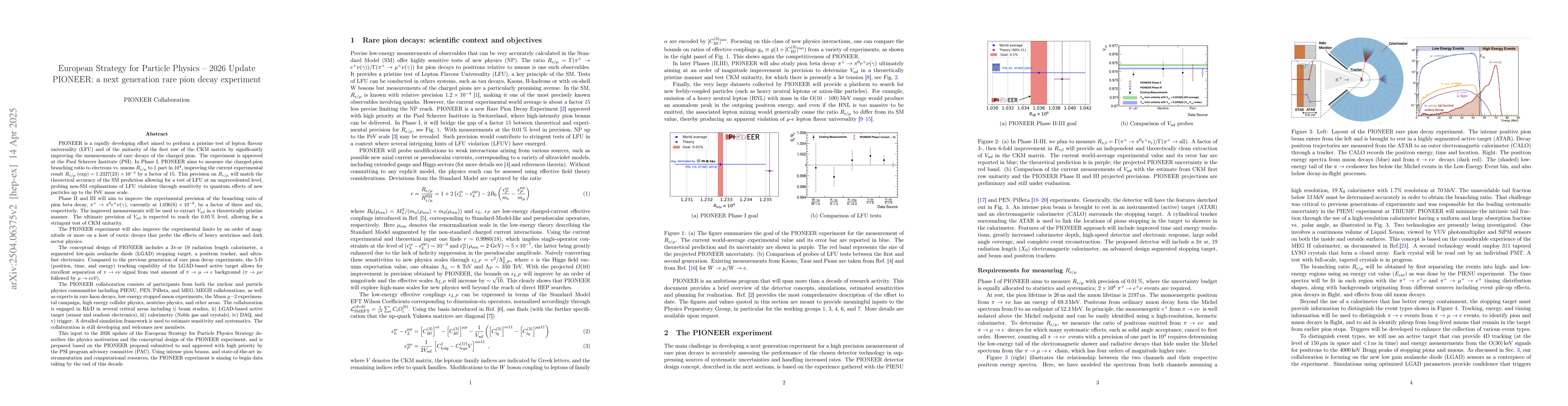 Thumbnail for European Strategy for Particle Physics Update -- PIONEER: a next
  generation rare pion decay experiment