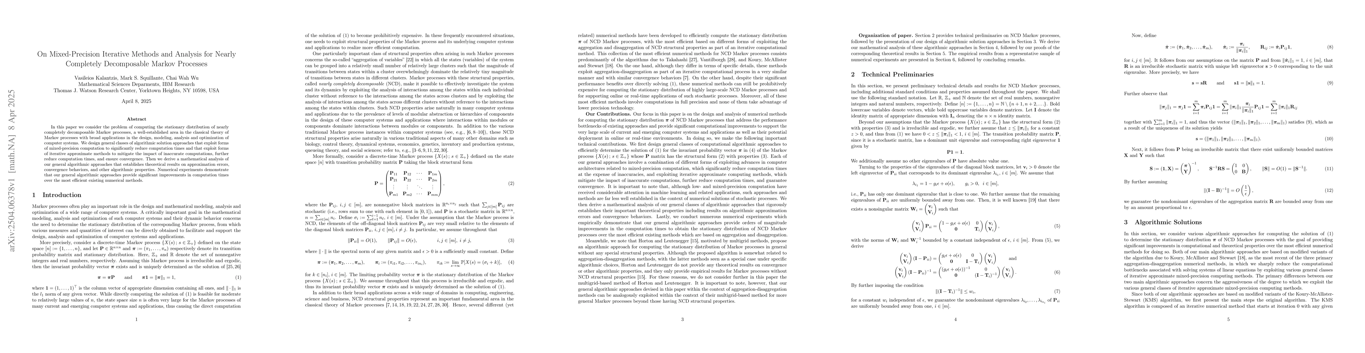 Thumbnail for On Mixed-Precision Iterative Methods and Analysis for Nearly Completely
  Decomposable Markov Processes
