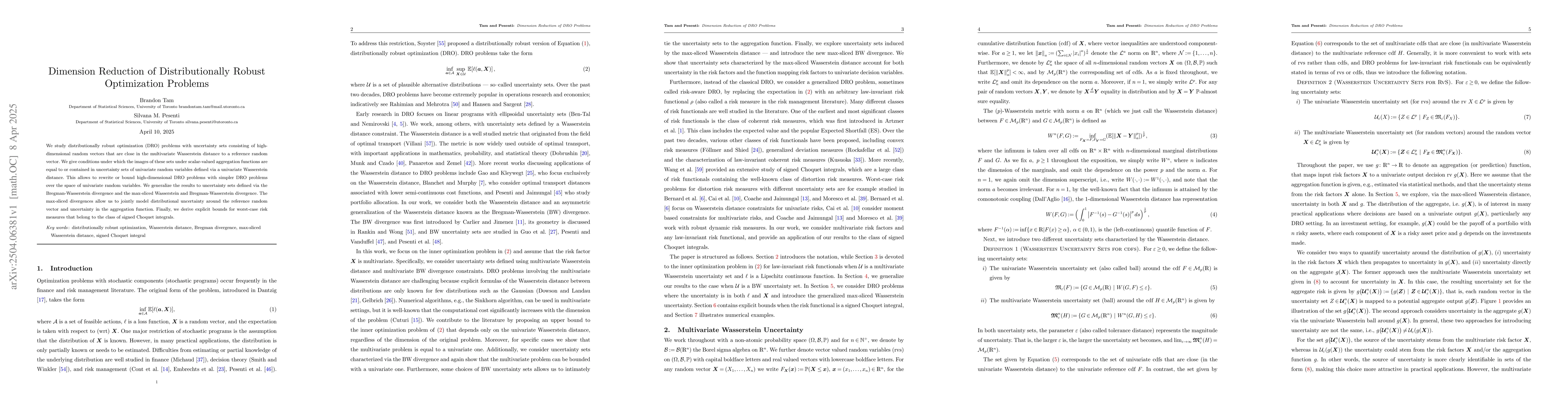 Thumbnail for Dimension Reduction of Distributionally Robust Optimization Problems