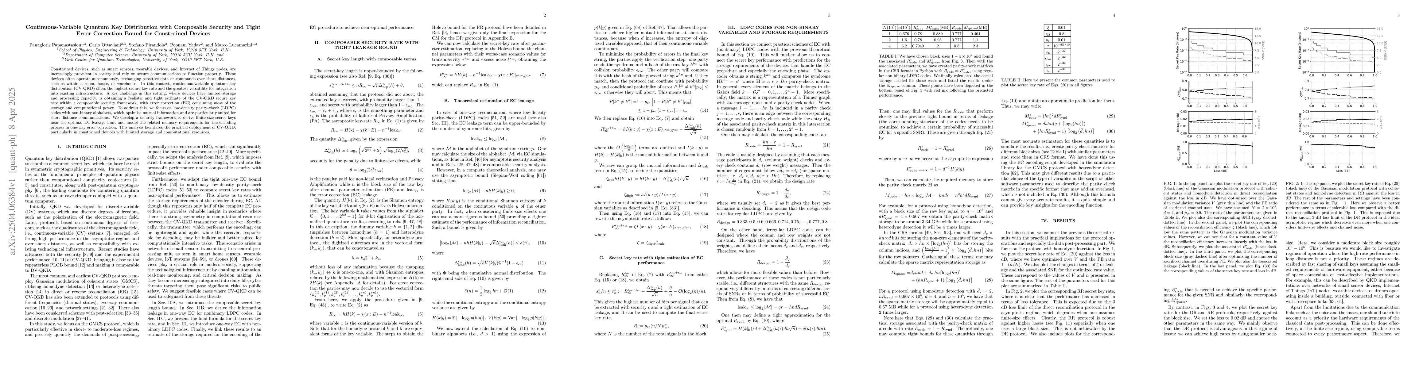 Thumbnail for Continuous-Variable Quantum Key Distribution with Composable Security
  and Tight Error Correction Bound for Constrained Devices