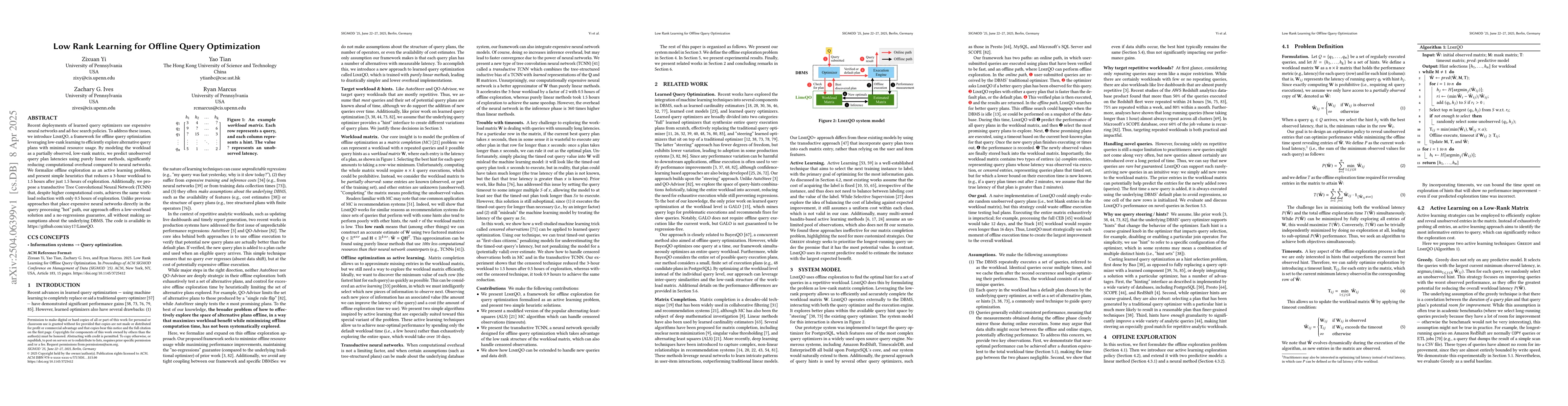 Thumbnail for Low Rank Learning for Offline Query Optimization