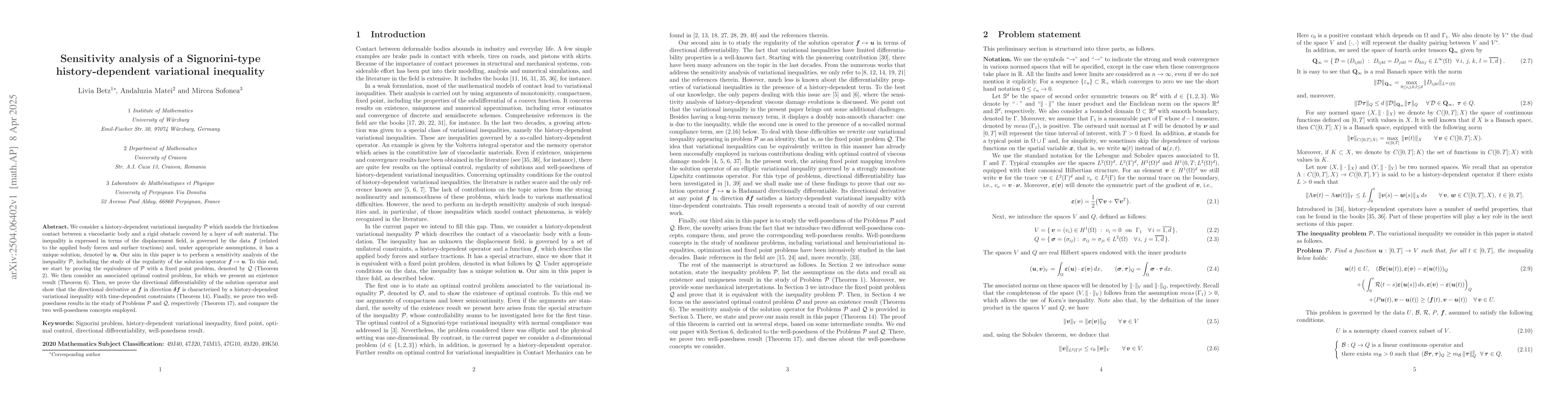 Thumbnail for Sensitivity analysis of a Signorini-type history-dependent variational
  inequality