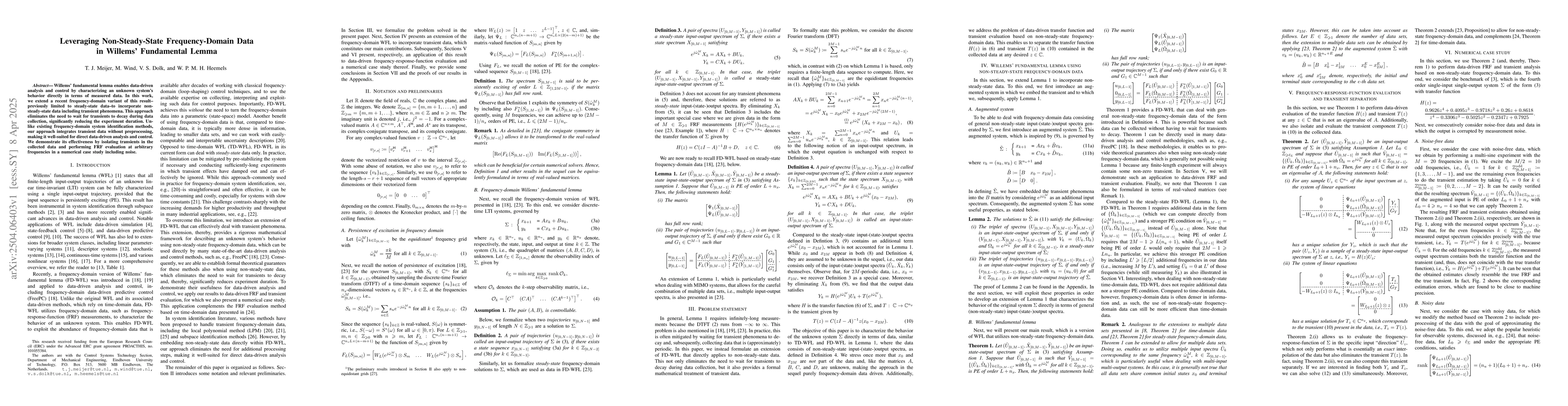 Thumbnail for Leveraging Non-Steady-State Frequency-Domain Data in Willems'
  Fundamental Lemma