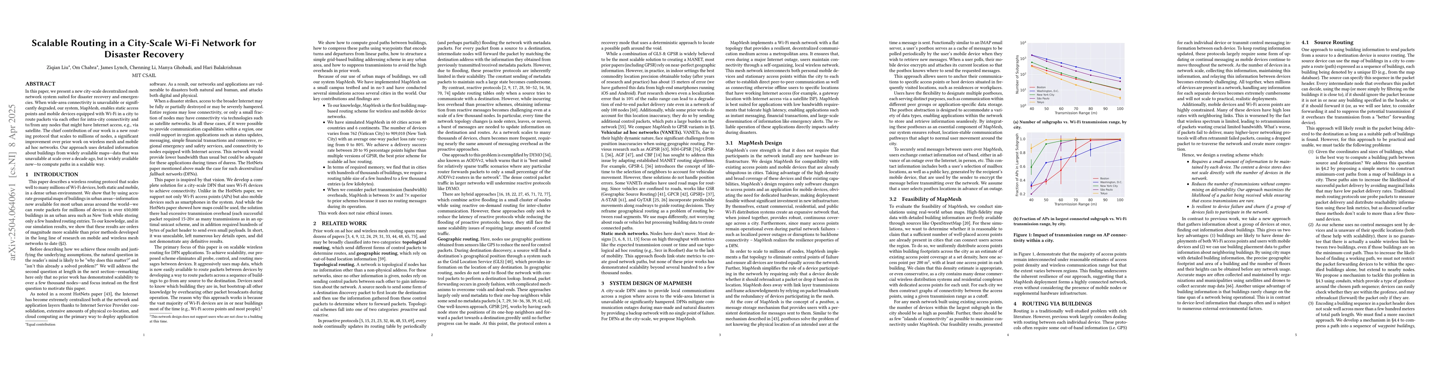 Thumbnail for Scalable Routing in a City-Scale Wi-Fi Network for Disaster Recovery