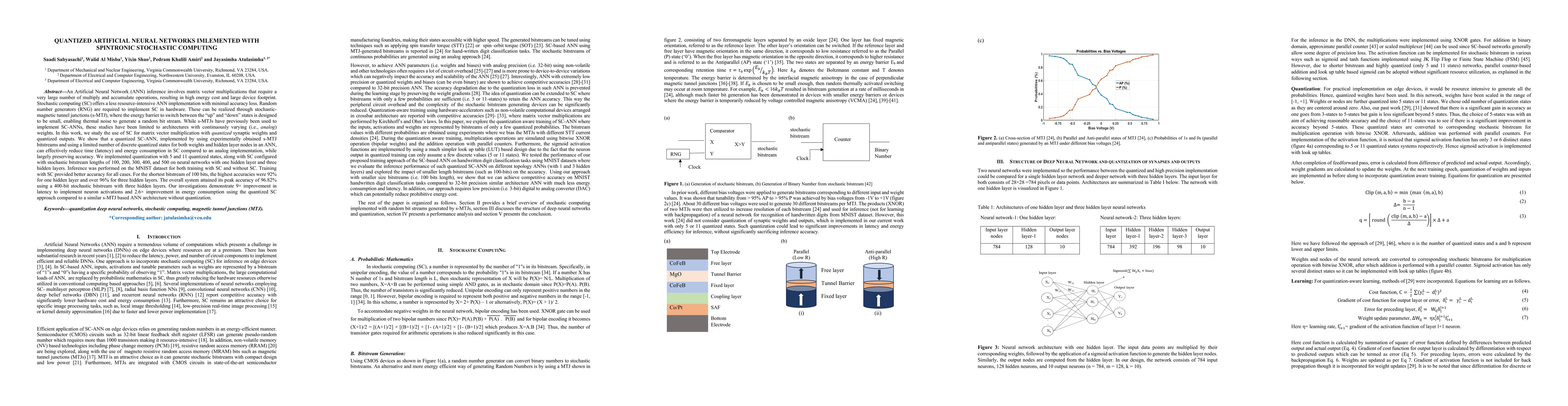 Thumbnail for Quantized Artificial Neural Networks Implemented with Spintronic
  Stochastic Computing
