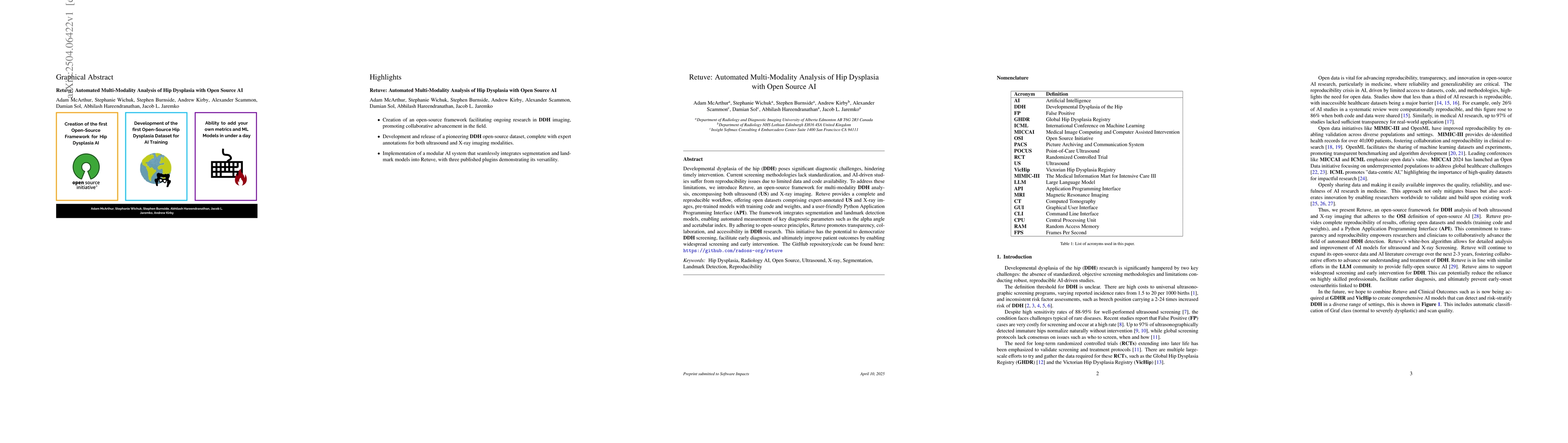 Thumbnail for Retuve: Automated Multi-Modality Analysis of Hip Dysplasia with Open
  Source AI