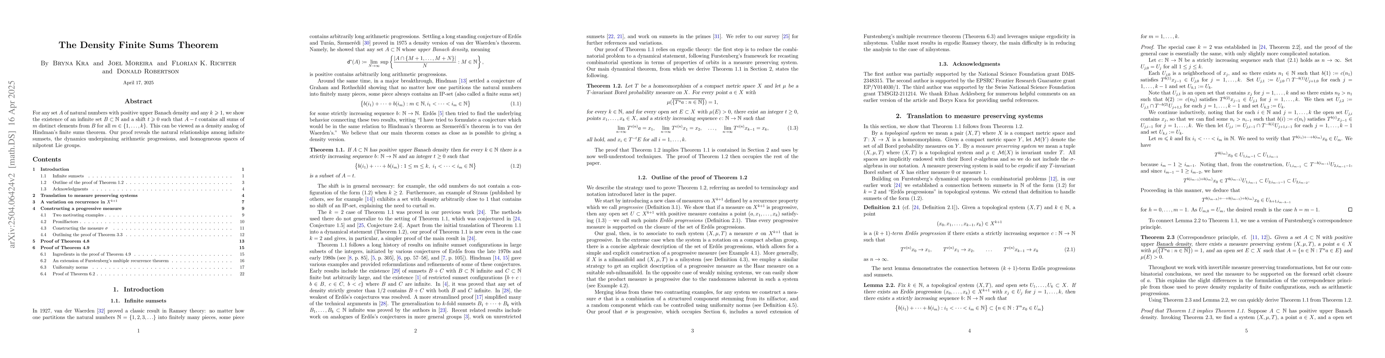 Thumbnail for The Density Finite Sums Theorem