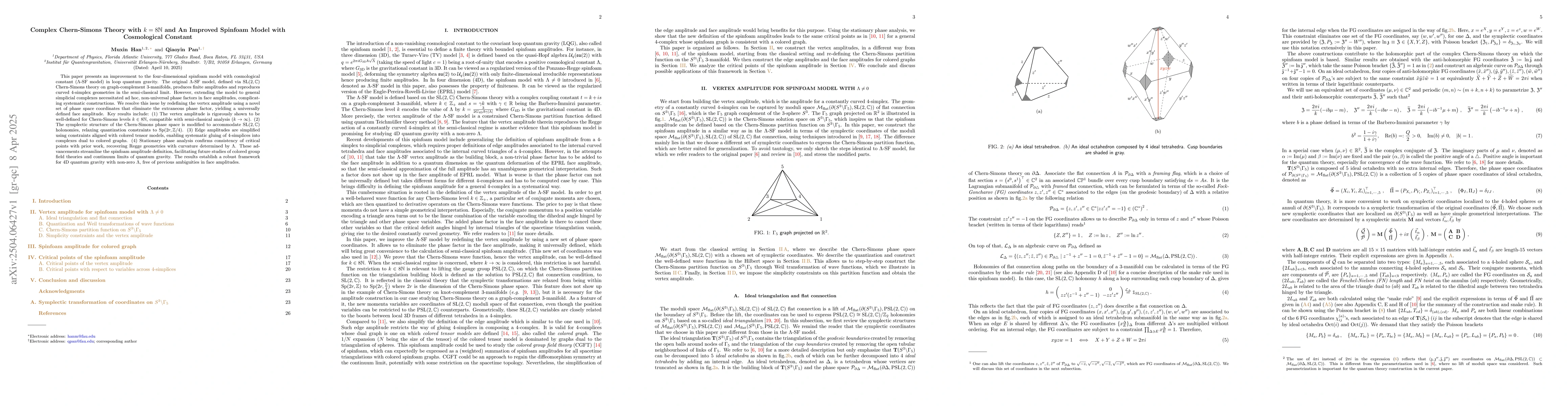 Thumbnail for Complex Chern-Simons Theory with $k=8\mathbb{N} and An Improved Spinfoam
  Model with Cosmological Constant