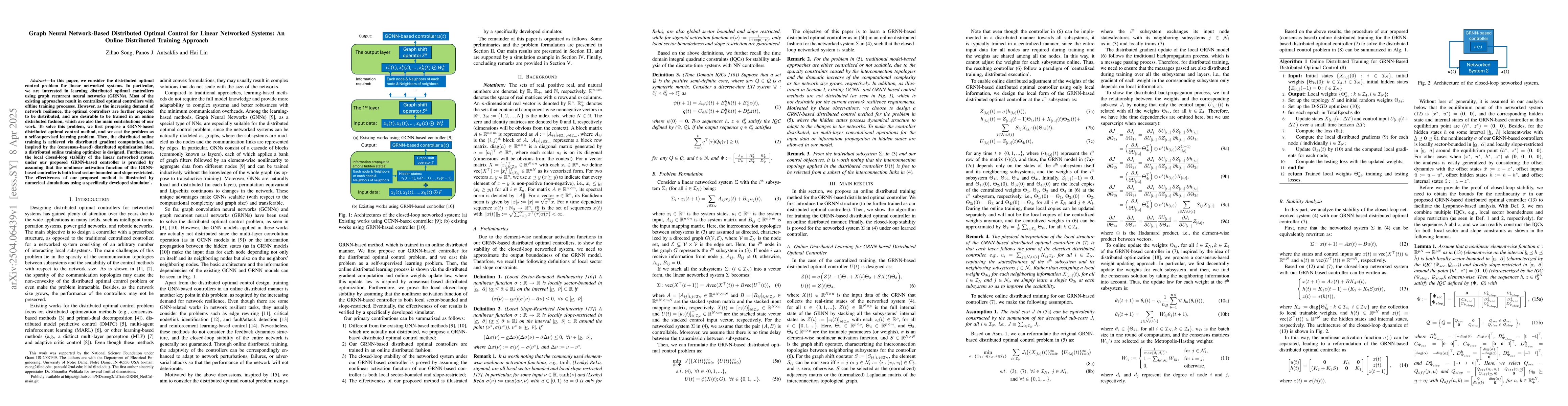 Thumbnail for Graph Neural Network-Based Distributed Optimal Control for Linear
  Networked Systems: An Online Distributed Training Approach