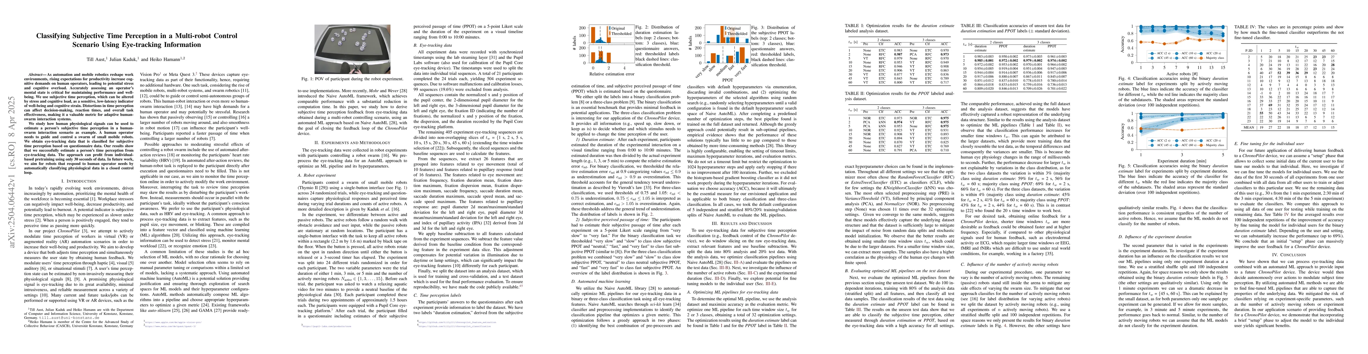 Thumbnail for Classifying Subjective Time Perception in a Multi-robot Control Scenario
  Using Eye-tracking Information