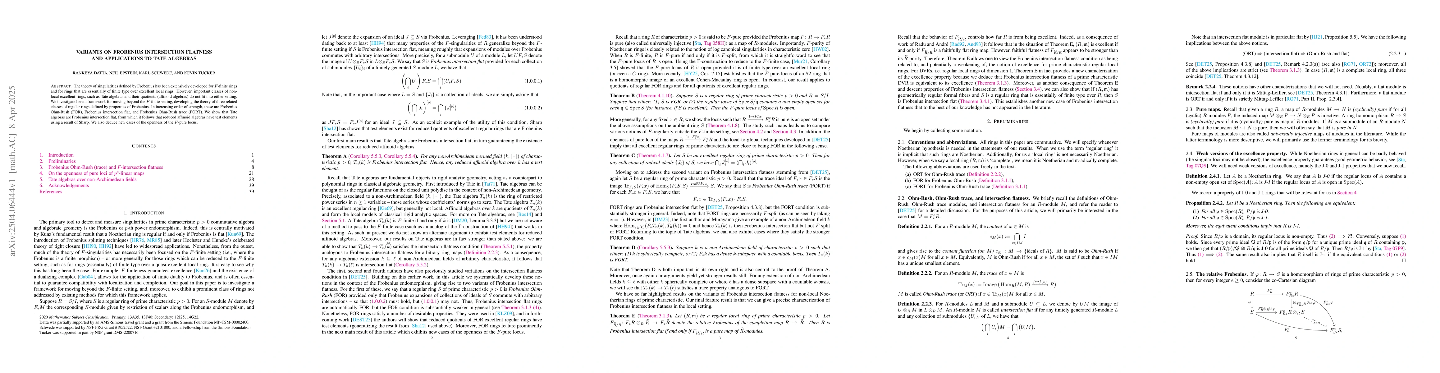 Thumbnail for Variants on Frobenius Intersection Flatness and Applications to Tate
  Algebras