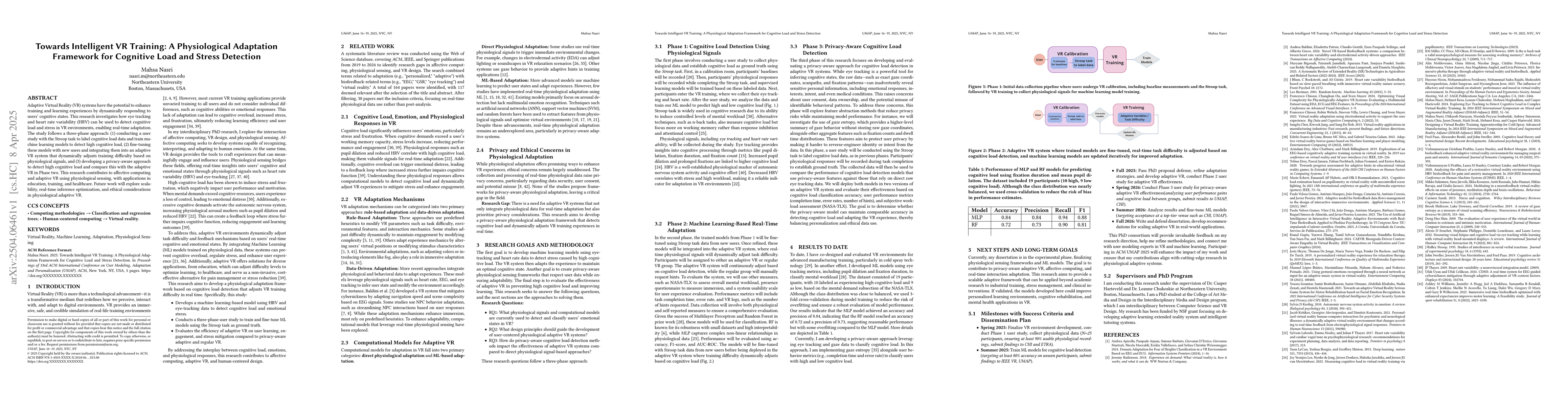 Thumbnail for Towards Intelligent VR Training: A Physiological Adaptation Framework
  for Cognitive Load and Stress Detection