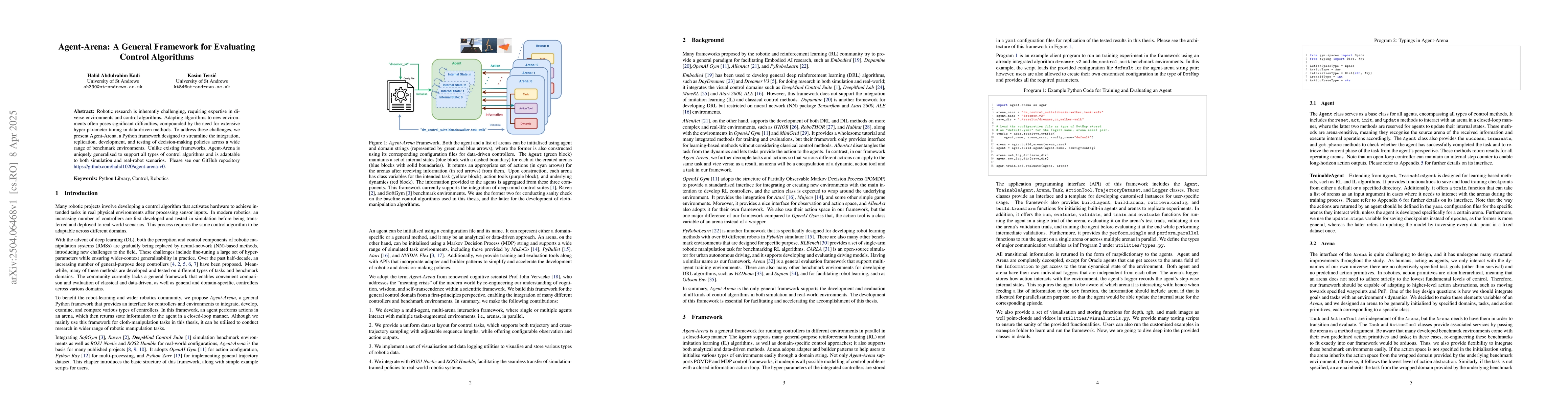 Thumbnail for Agent-Arena: A General Framework for Evaluating Control Algorithms