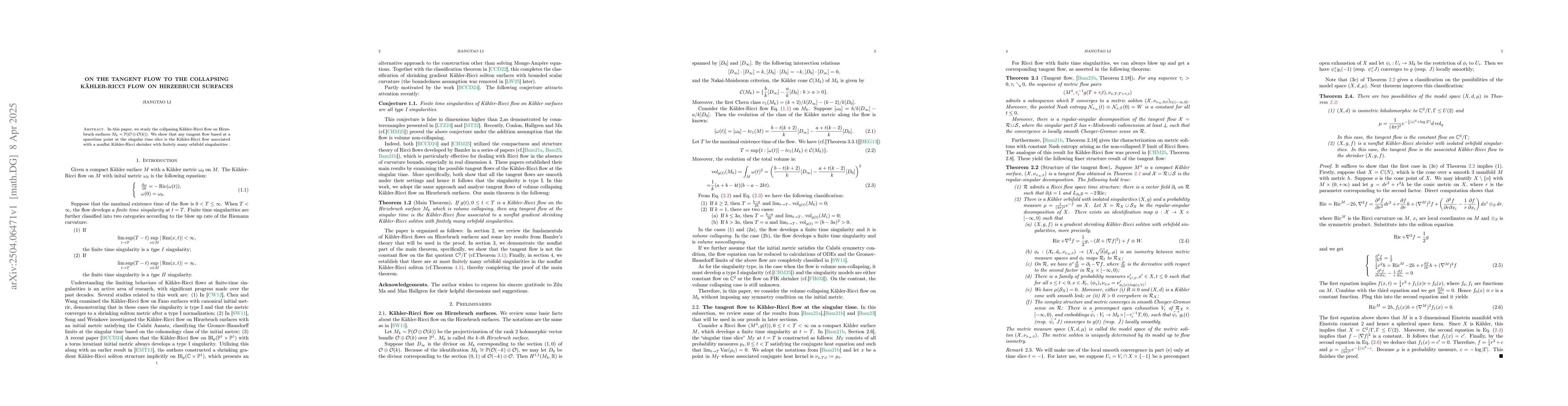 Thumbnail for On the tangent flow to the collapsing Kähler-Ricci flow on
  Hirzebruch surfaces