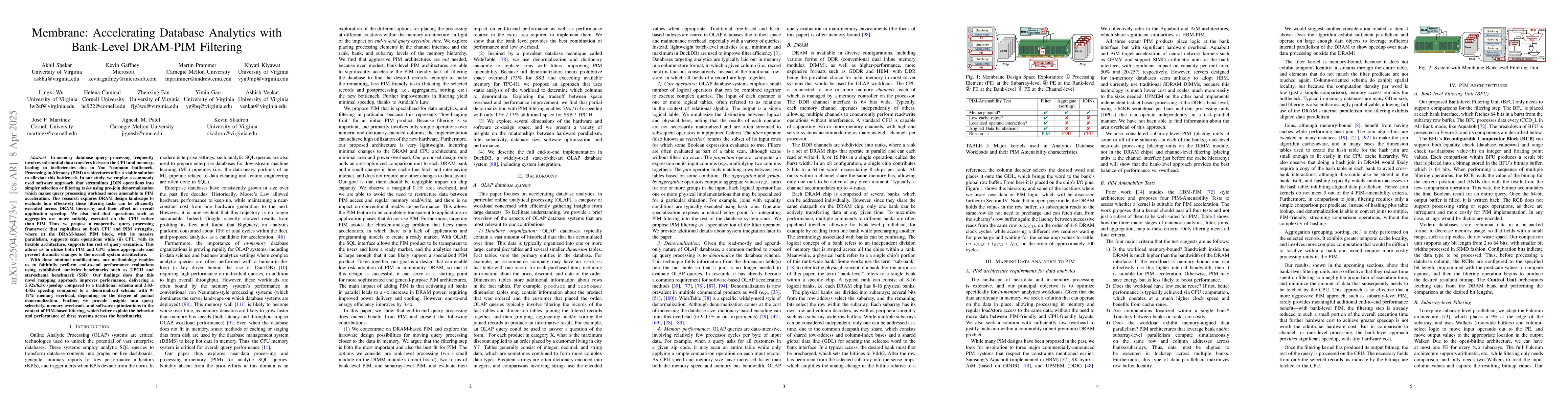 Thumbnail for Membrane: Accelerating Database Analytics with Bank-Level DRAM-PIM
  Filtering