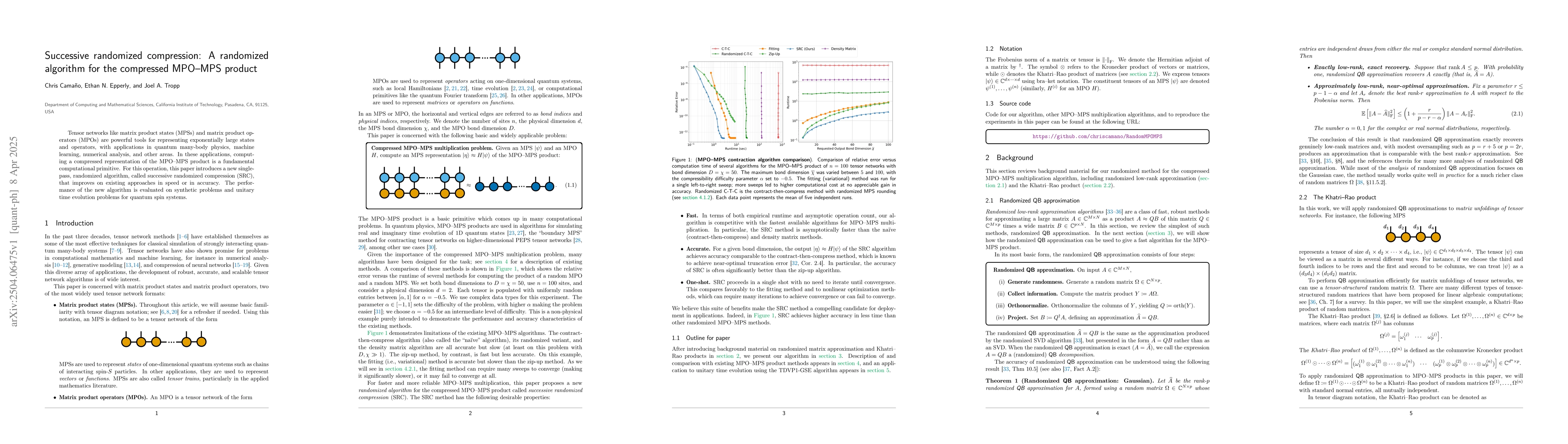 Thumbnail for Successive randomized compression: A randomized algorithm for the
  compressed MPO-MPS product