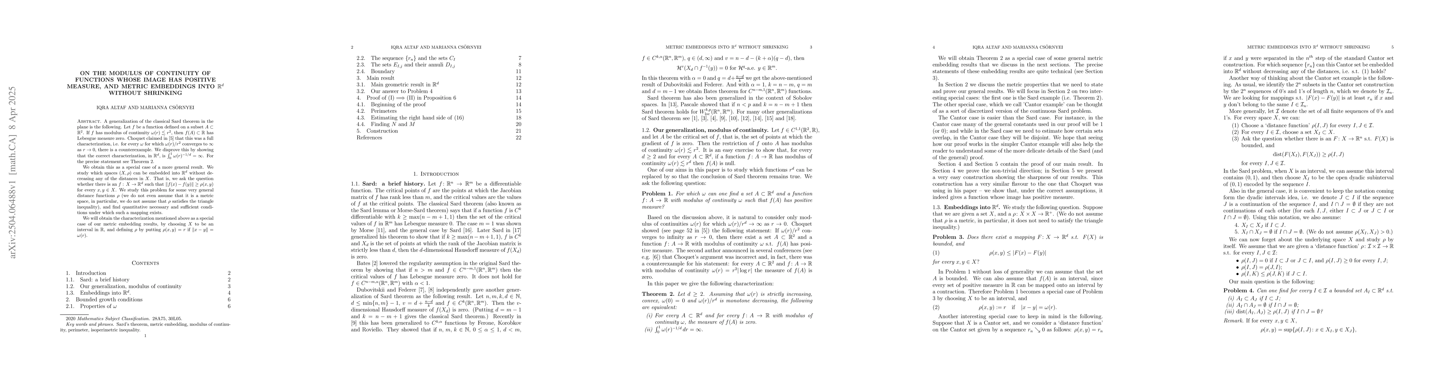 Thumbnail for On the modulus of continuity of functions whose image has positive
  measure, and metric embeddings into $\mathbb{R}^d$ without shrinking
