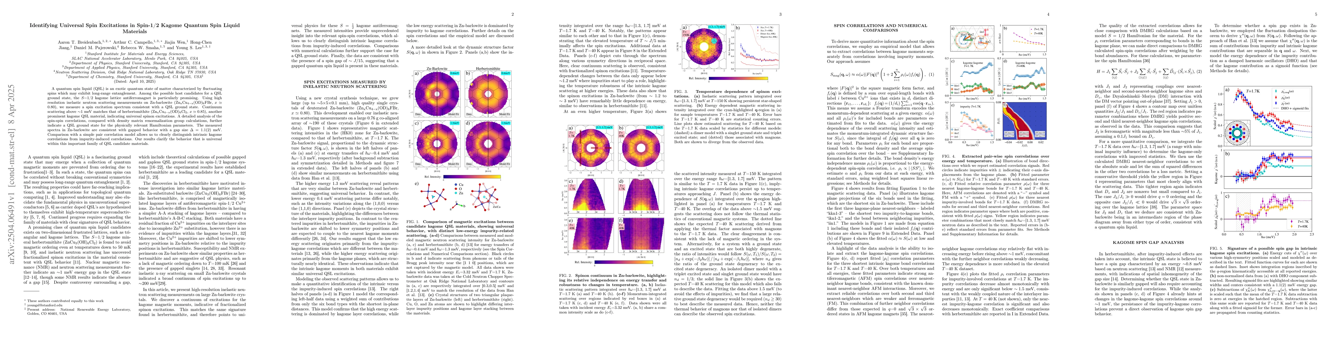 Thumbnail for Identifying Universal Spin Excitations in Spin-1/2 Kagome Quantum Spin
  Liquid Materials
