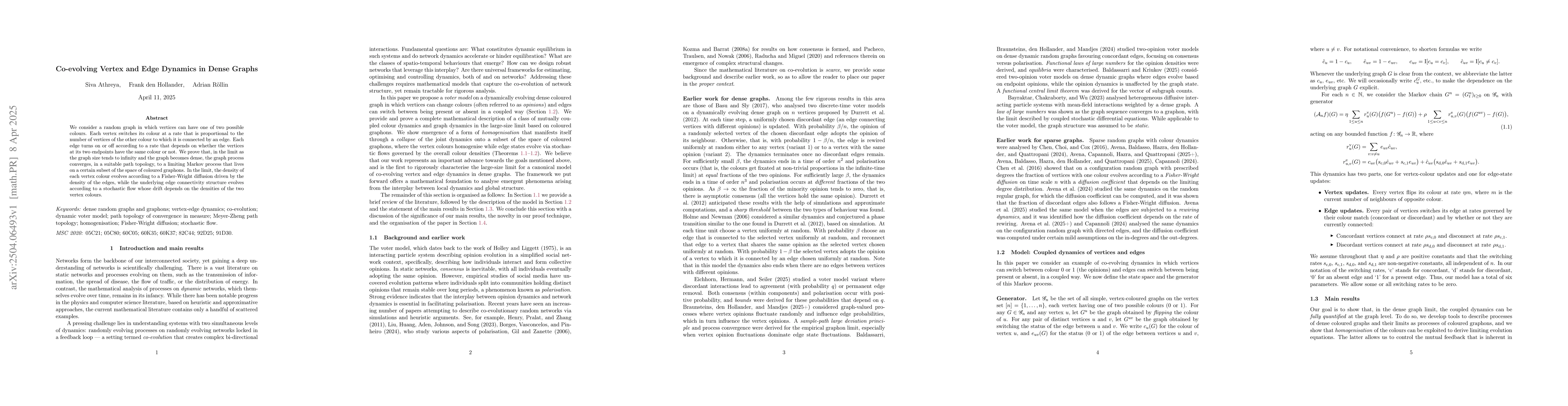 Thumbnail for Co-evolving vertex and edge dynamics in dense graphs