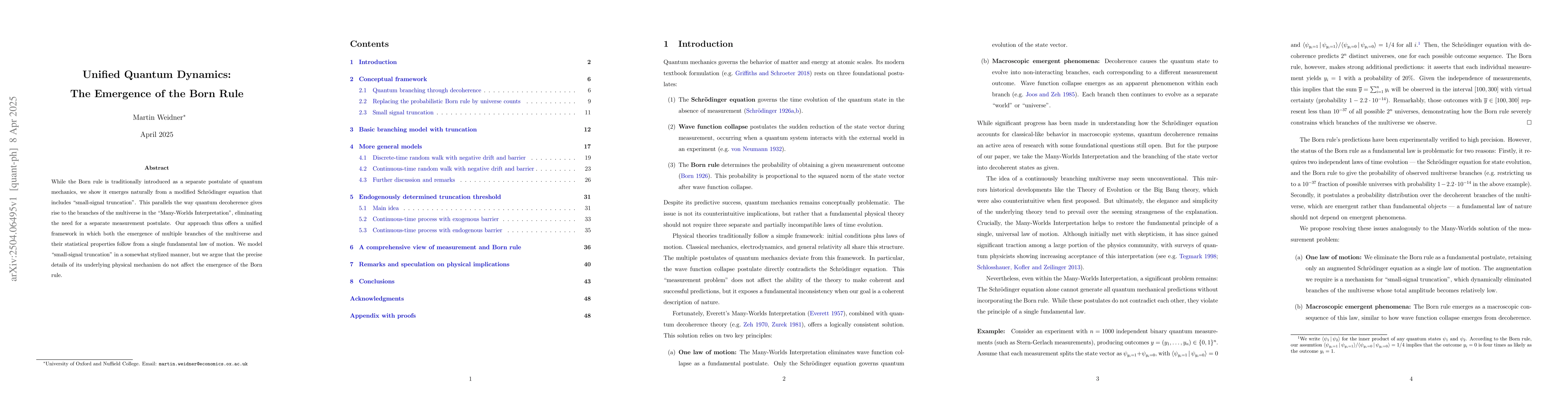 Thumbnail for Unified Quantum Dynamics: The Emergence of the Born Rule