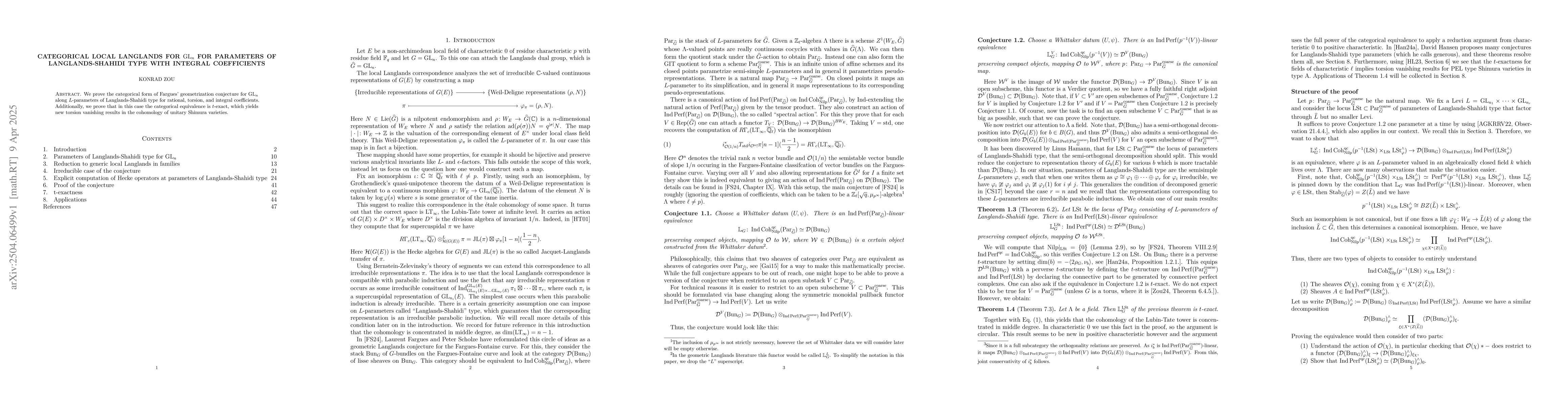 Thumbnail for Categorical local Langlands for $\mathrm{GL}_n$ for parameters of
  Langlands-Shahidi type with integral coefficients
