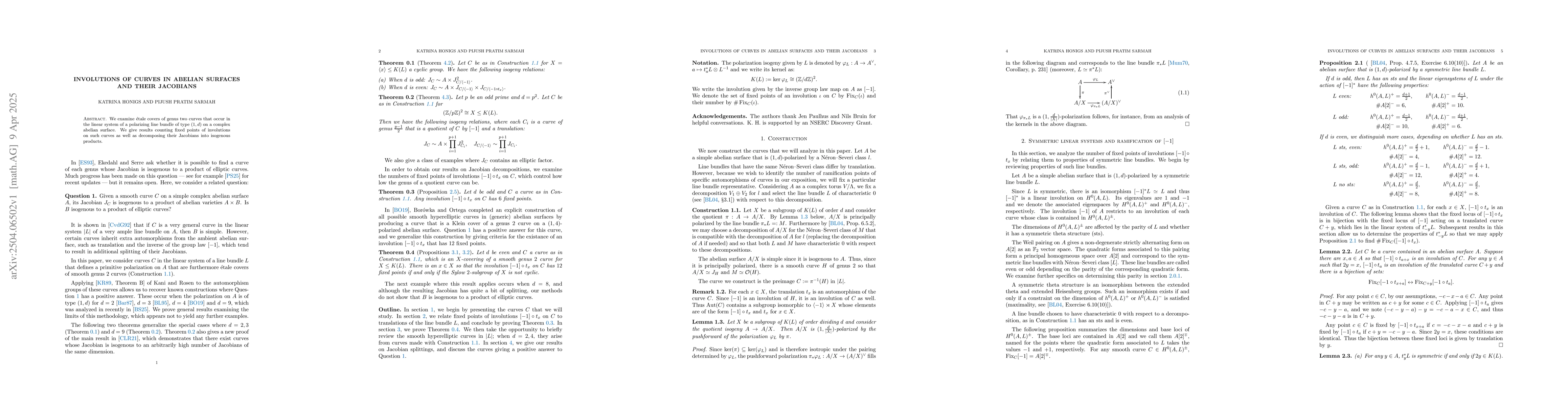 Thumbnail for Involutions of curves in abelian surfaces and their Jacobians