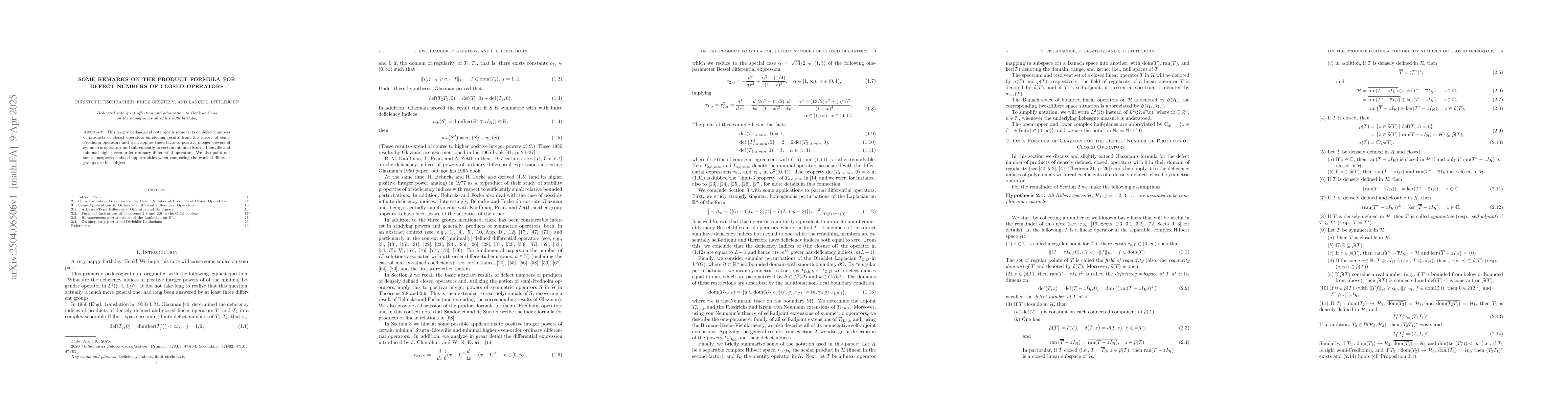 Thumbnail for Some Remarks on the Product Formula for Defect Numbers of Closed
  Operators