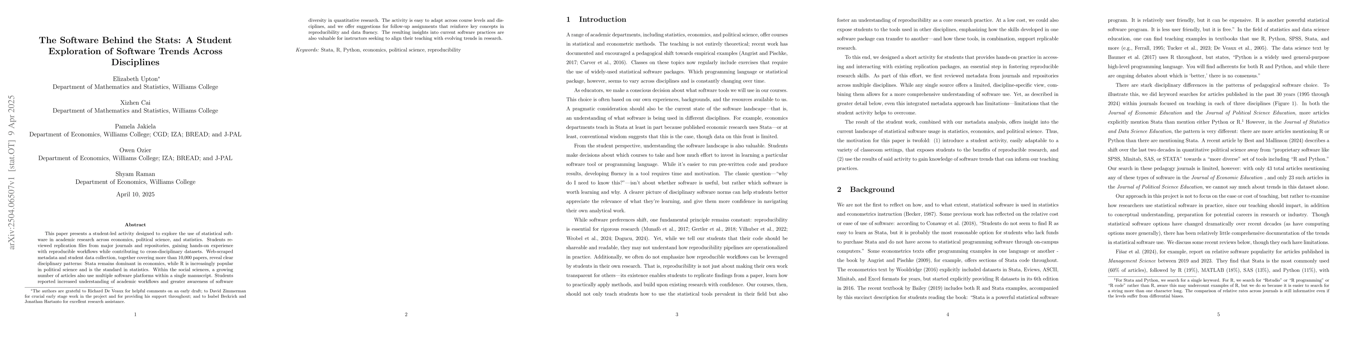 Thumbnail for The Software Behind the Stats: A Student Exploration of Software Trends
  Across Disciplines