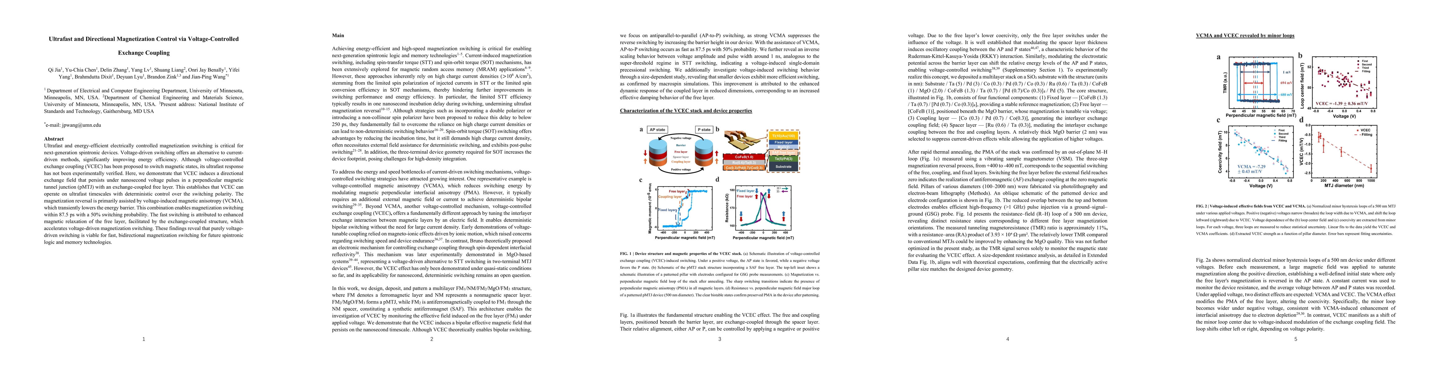Thumbnail for Ultrafast and Directional Magnetization Control via Voltage-Controlled
  Exchange Coupling