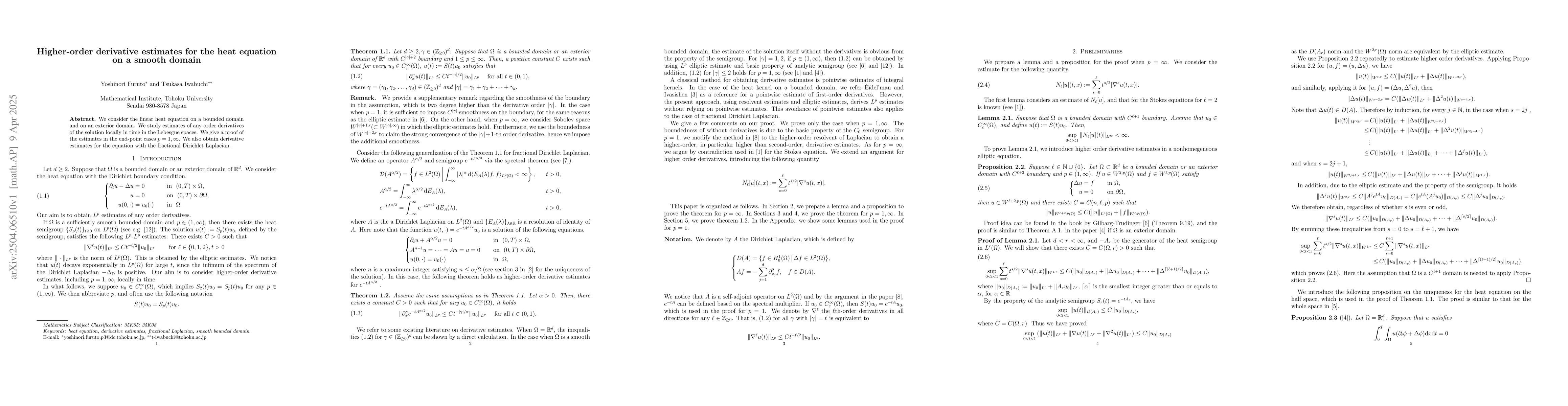 Thumbnail for Higher-order derivative estimates for the heat equation on a smooth
  domain