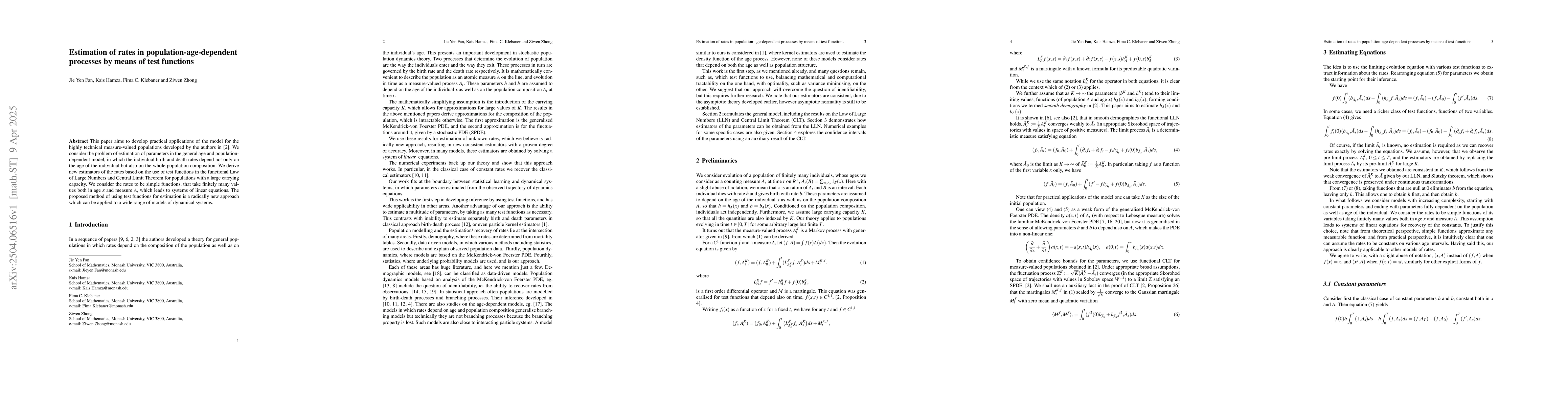 Thumbnail for Estimation of rates in population-age-dependent processes by means of
  test functions