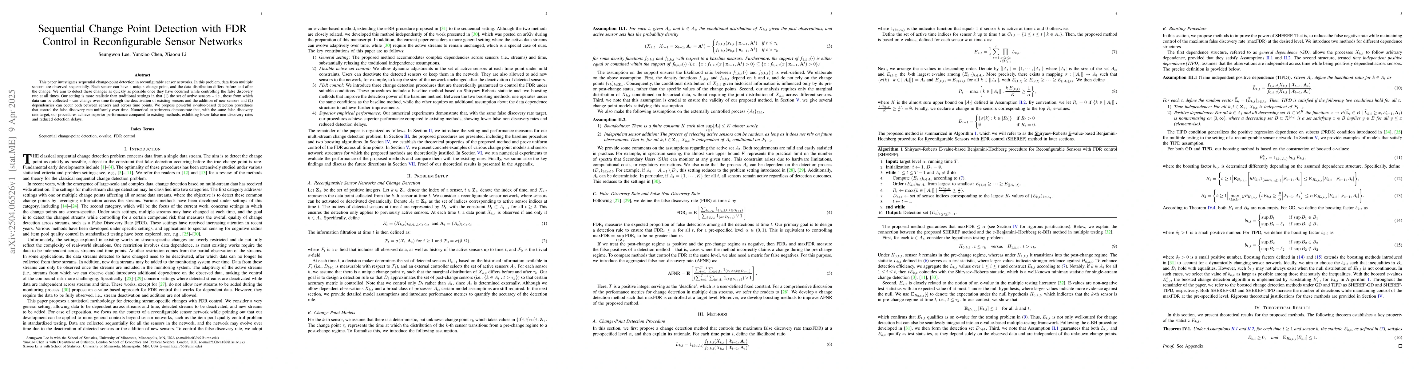 Thumbnail for Sequential Change Point Detection with FDR Control in Reconfigurable
  Sensor Networks