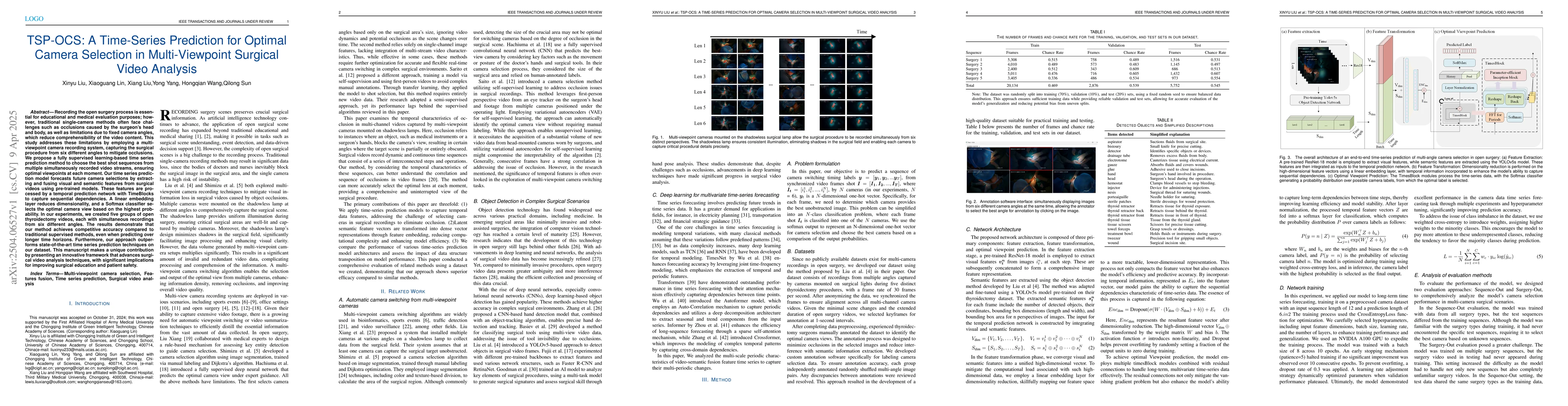Thumbnail for TSP-OCS: A Time-Series Prediction for Optimal Camera Selection in
  Multi-Viewpoint Surgical Video Analysis