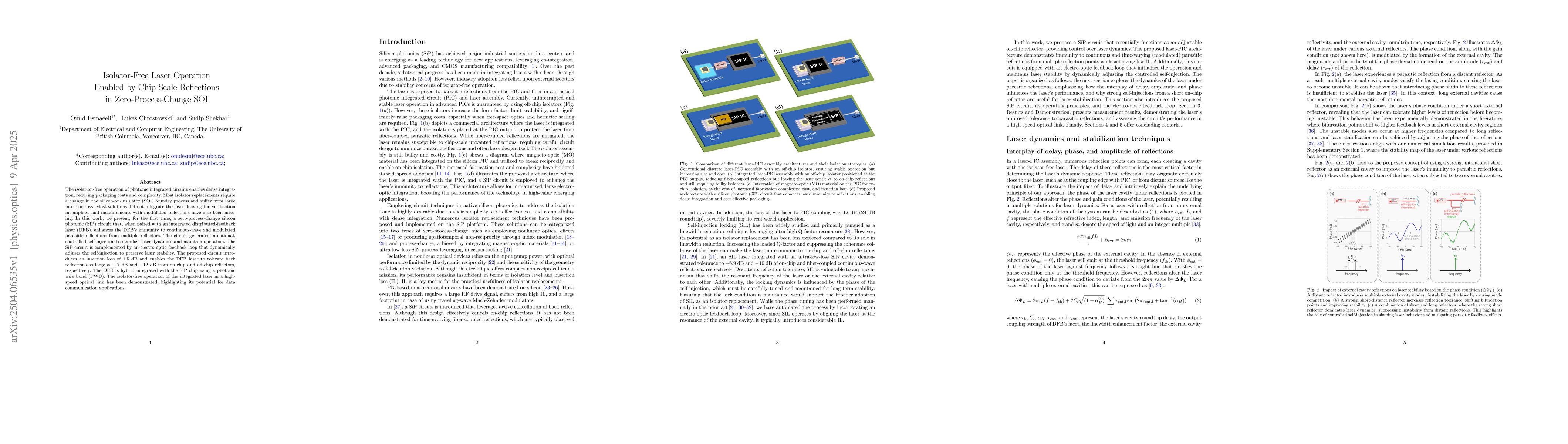 Thumbnail for Isolator-Free Laser Operation Enabled by Chip-Scale Reflections in
  Zero-Process-Change SOI