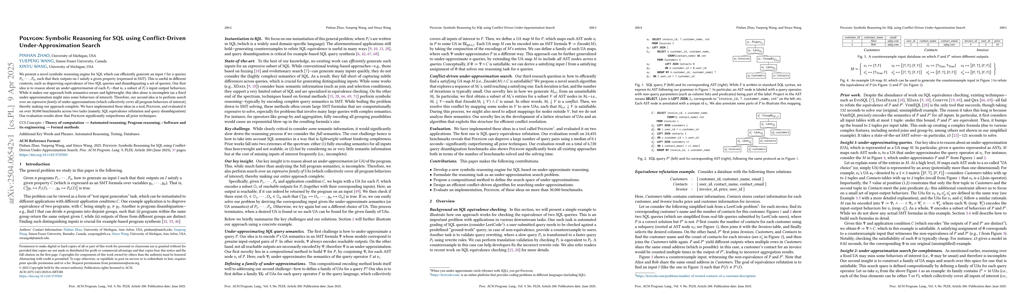 Thumbnail for Polygon: Symbolic Reasoning for SQL using Conflict-Driven
  Under-Approximation Search