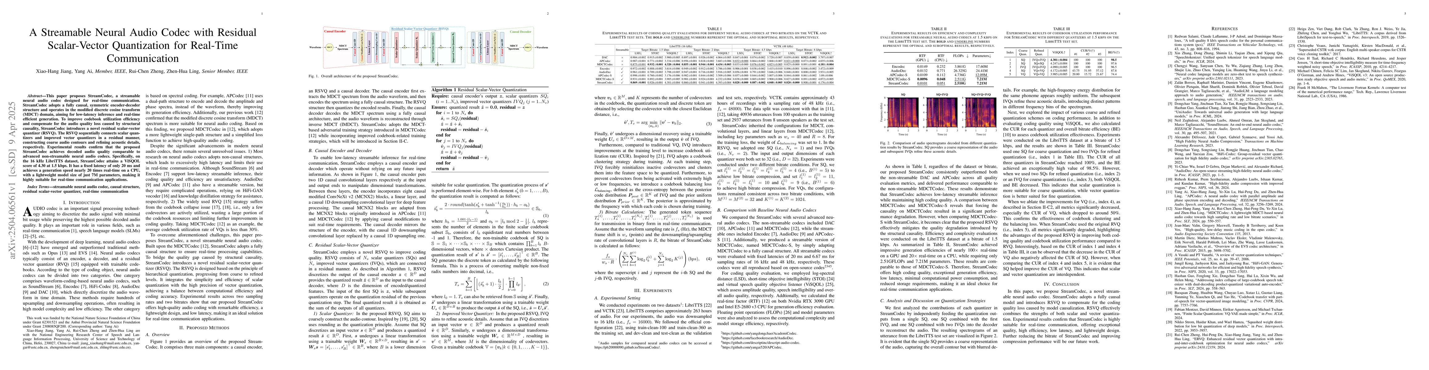 Thumbnail for A Streamable Neural Audio Codec with Residual Scalar-Vector Quantization
  for Real-Time Communication