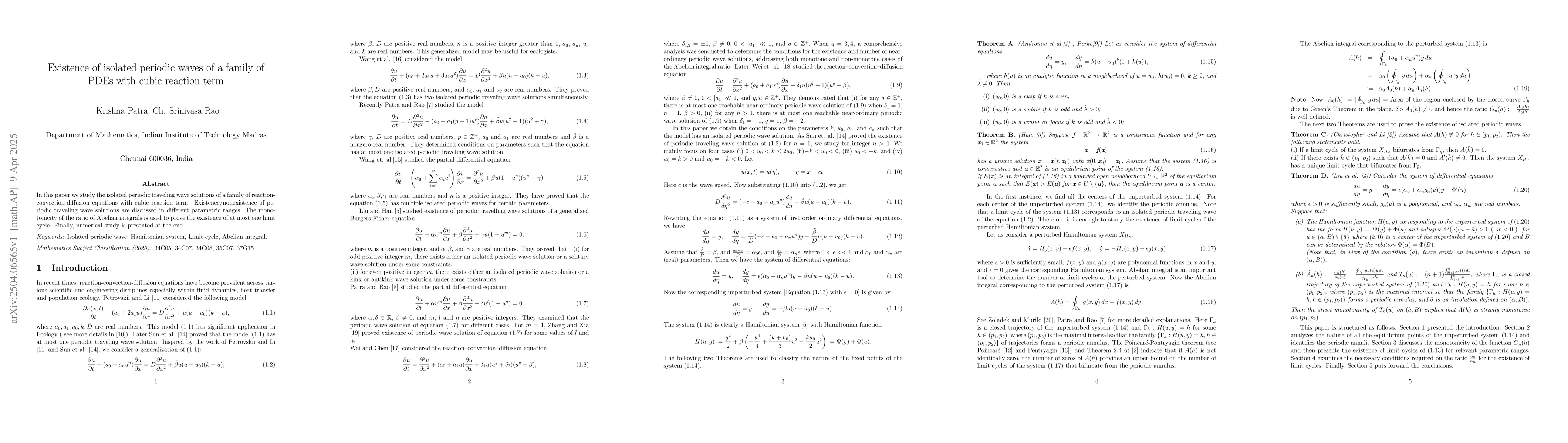 Thumbnail for Existence of isolated periodic waves of a family of PDEs with cubic
  reaction term