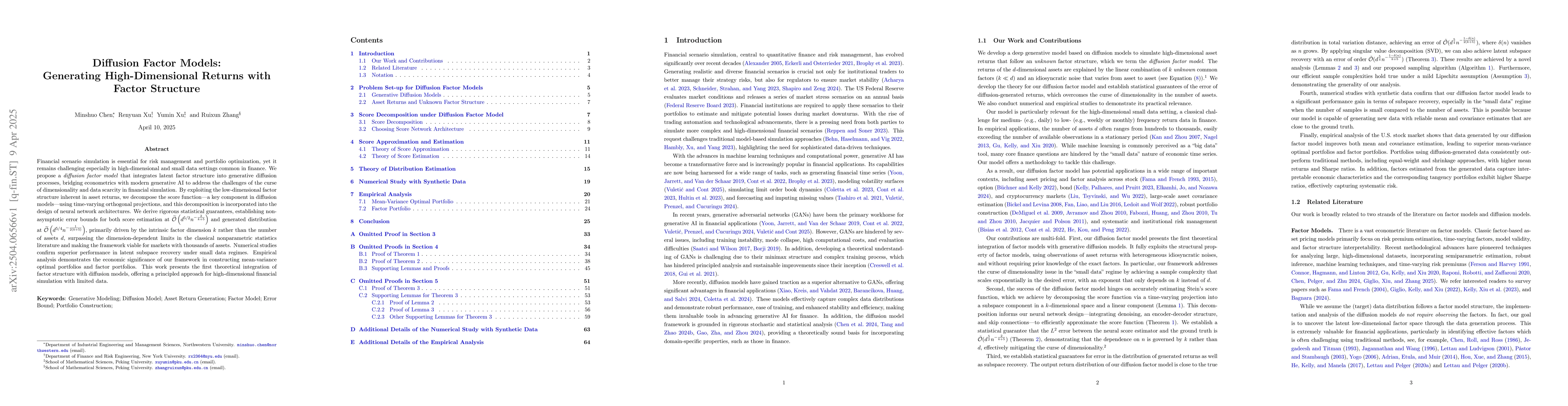 Thumbnail for Diffusion Factor Models: Generating High-Dimensional Returns with Factor
  Structure