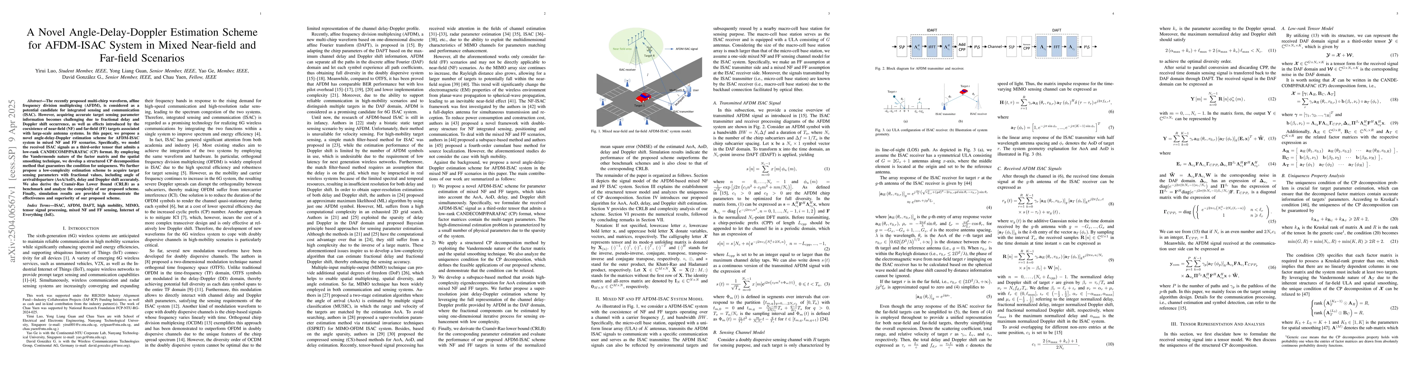 Thumbnail for A Novel Angle-Delay-Doppler Estimation Scheme for AFDM-ISAC System in
  Mixed Near-field and Far-field Scenarios
