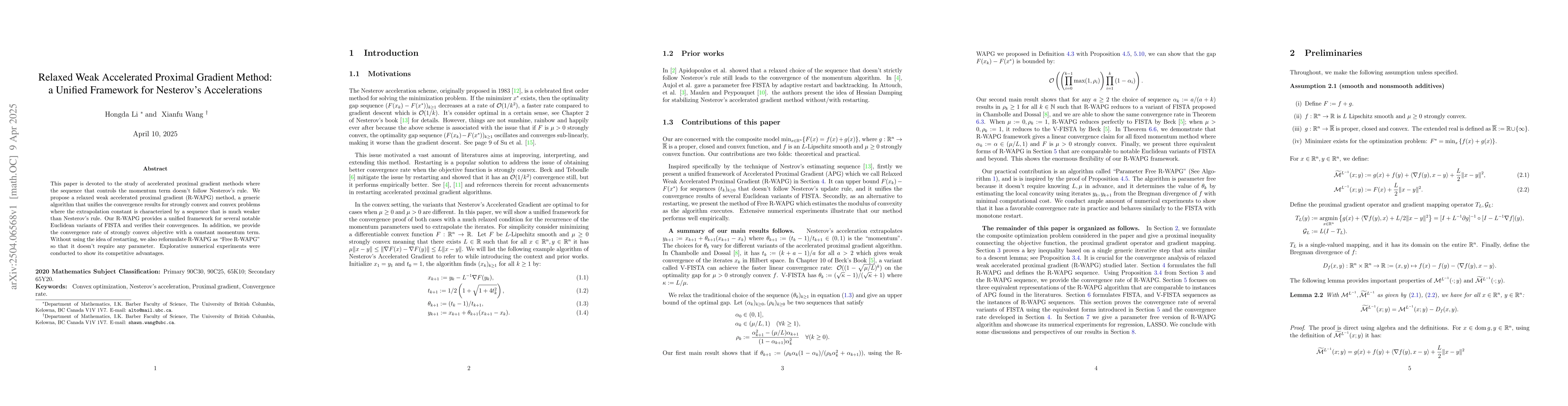 Thumbnail for Relaxed Weak Accelerated Proximal Gradient Method: a Unified Framework
  for Nesterov's Accelerations
