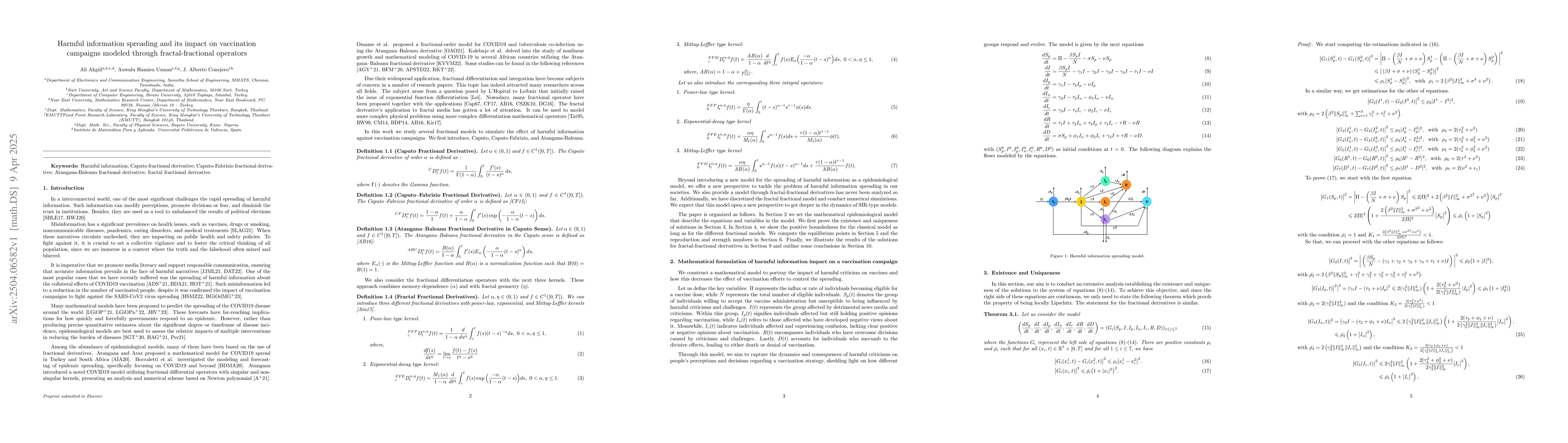 Thumbnail for Harmful information spreading and its impact on vaccination campaigns
  modeled through fractal-fractional operators