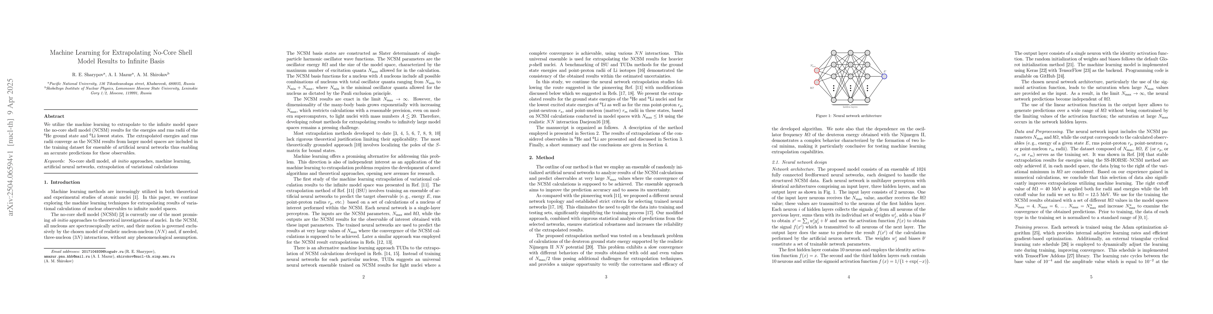 Thumbnail for Machine Learning for Extrapolating No-Core Shell Model Results to
  Infinite Basis