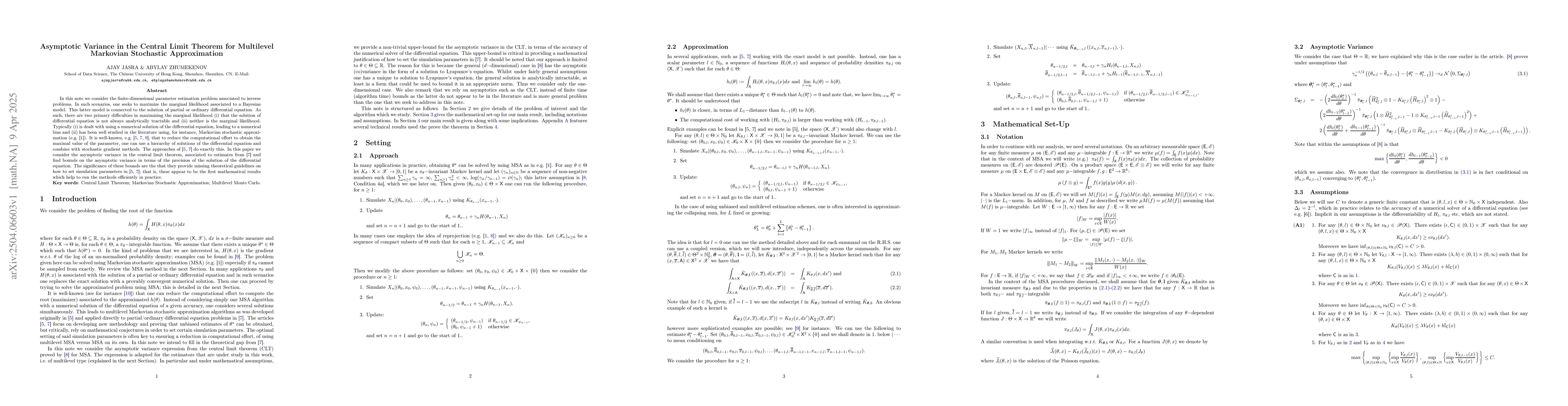 Thumbnail for Asymptotic Variance in the Central Limit Theorem for Multilevel
  Markovian Stochastic Approximation