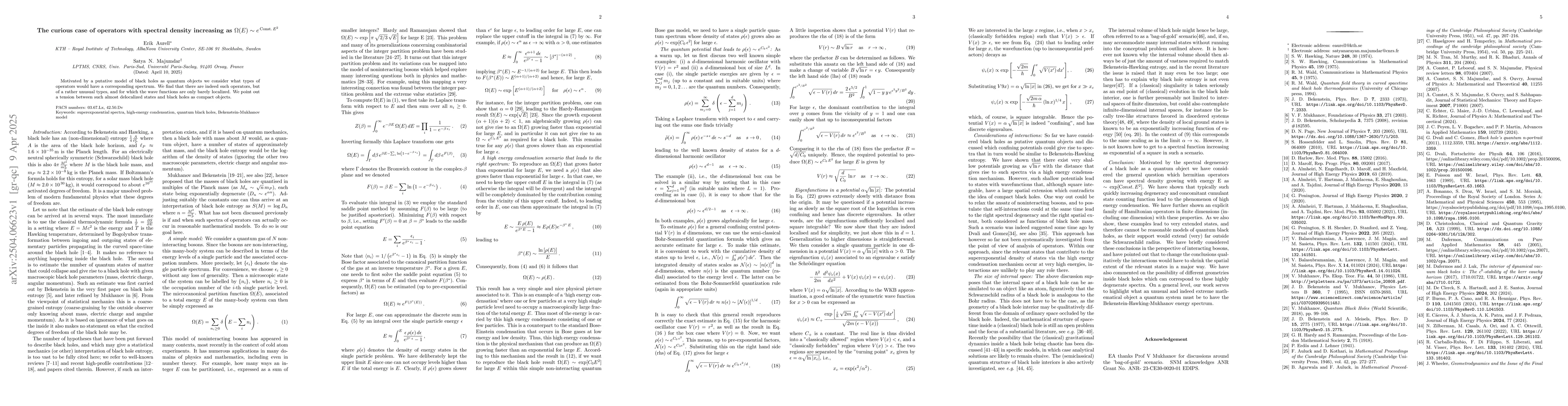 Thumbnail for The curious case of operators with spectral density increasing as
  $Ω(E)\sim e^{\,\mathrm{Const.}\, E^2}$