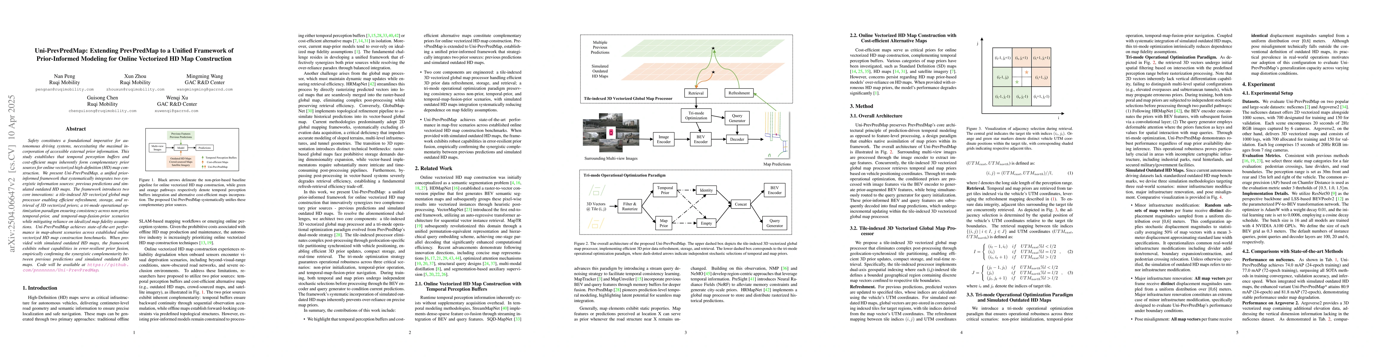Thumbnail for Uni-PrevPredMap: Extending PrevPredMap to a Unified Framework of
  Prior-Informed Modeling for Online Vectorized HD Map Construction