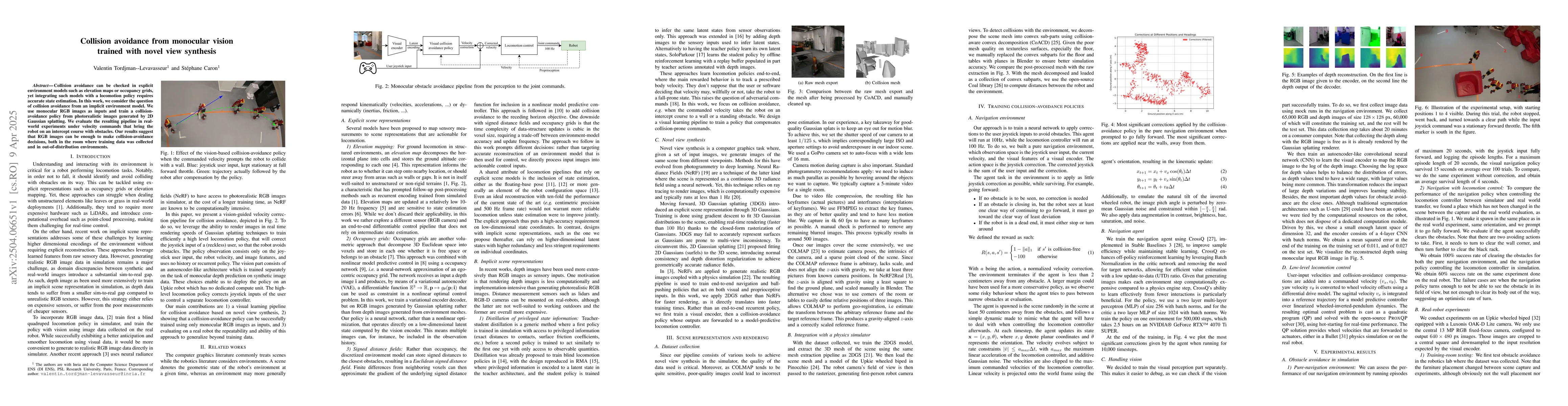 Thumbnail for Collision avoidance from monocular vision trained with novel view
  synthesis