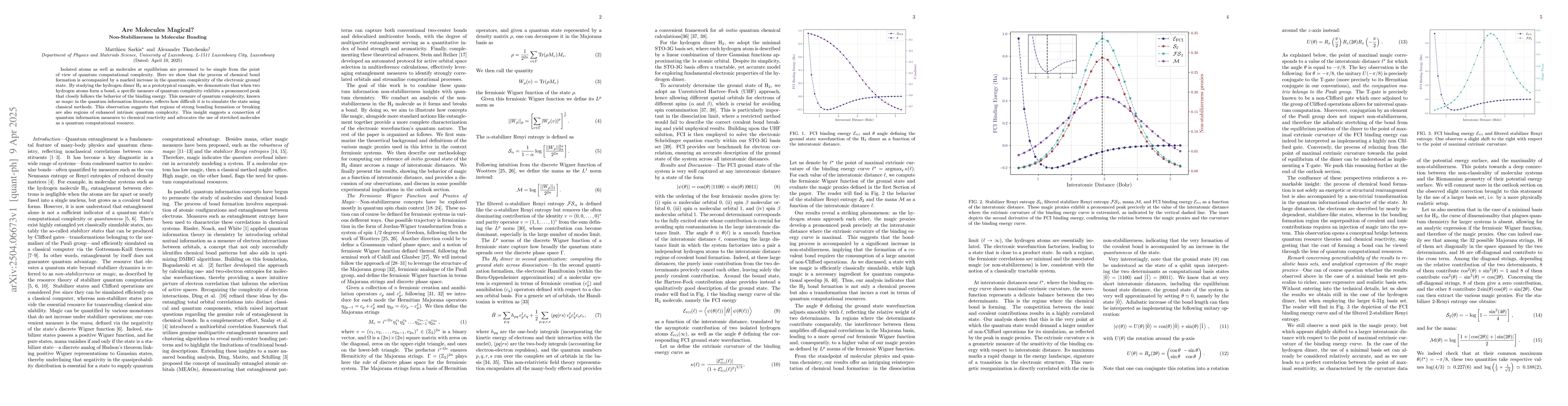 Thumbnail for Are Molecules Magical? Non-Stabilizerness in Molecular Bonding