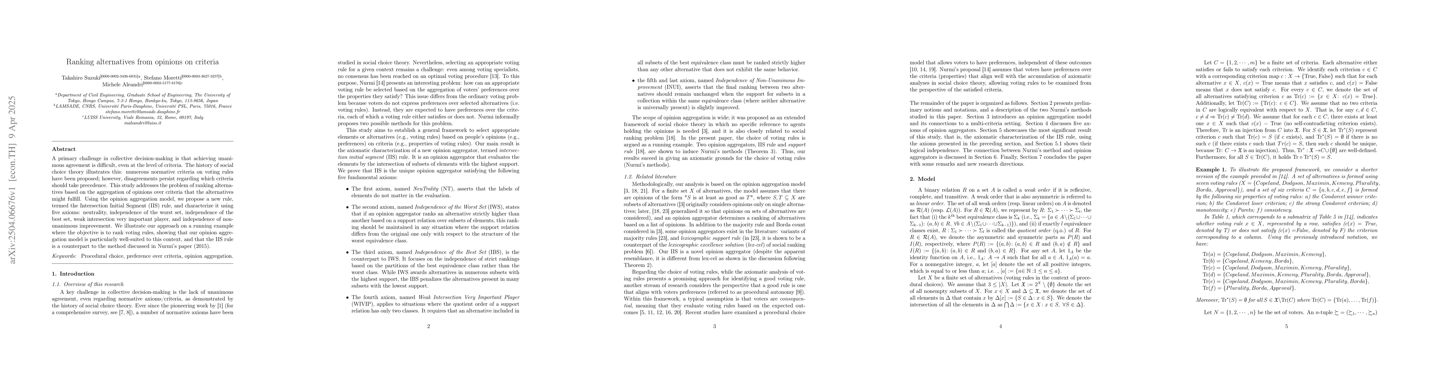 Thumbnail for Ranking alternatives from opinions on criteria