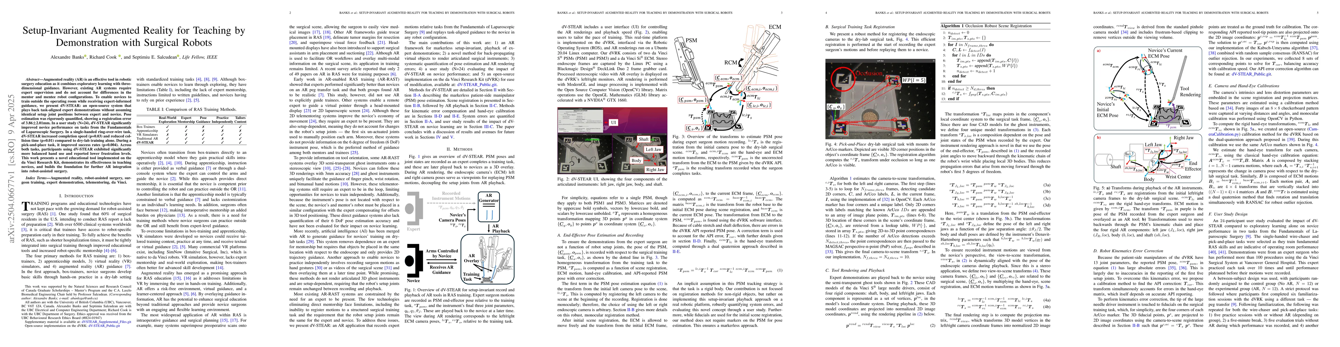 Thumbnail for Setup-Invariant Augmented Reality for Teaching by Demonstration with
  Surgical Robots