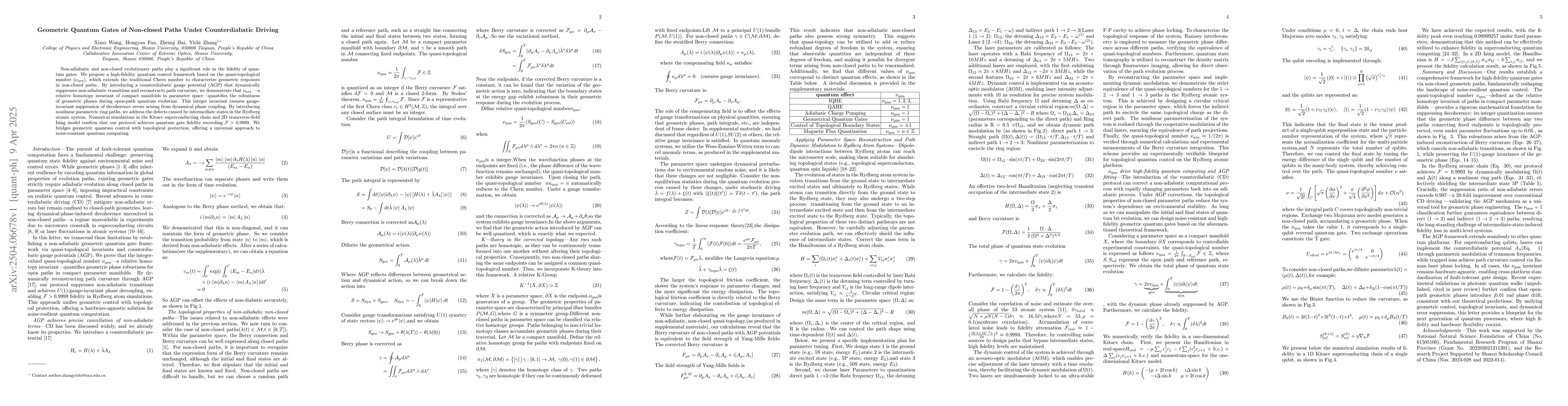 Thumbnail for Geometric Quantum Gates of Non-closed Paths Under Counterdiabatic
  Driving